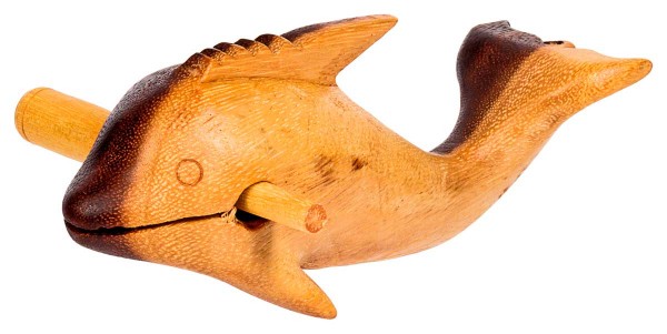   Delfin-Guiro, 18cm, Holzratsche mit Tröte