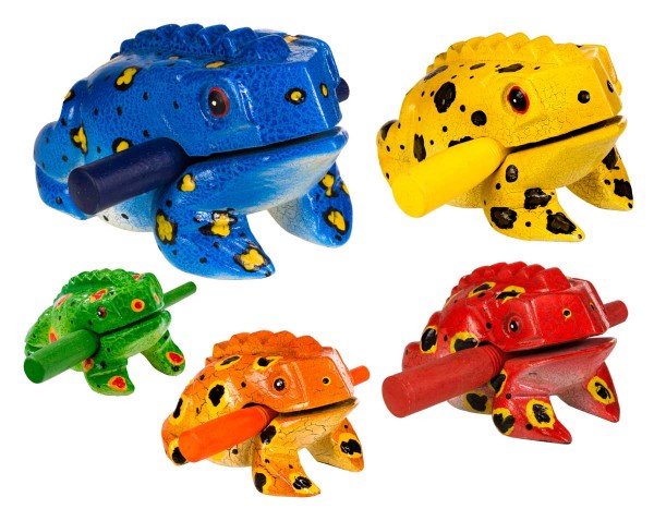 Froggy, bemalt, 5er Set, 5-20cm, Holzratsche