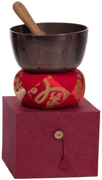   Singing bowl, gift set, varnished, ornamented, Ø 15cm